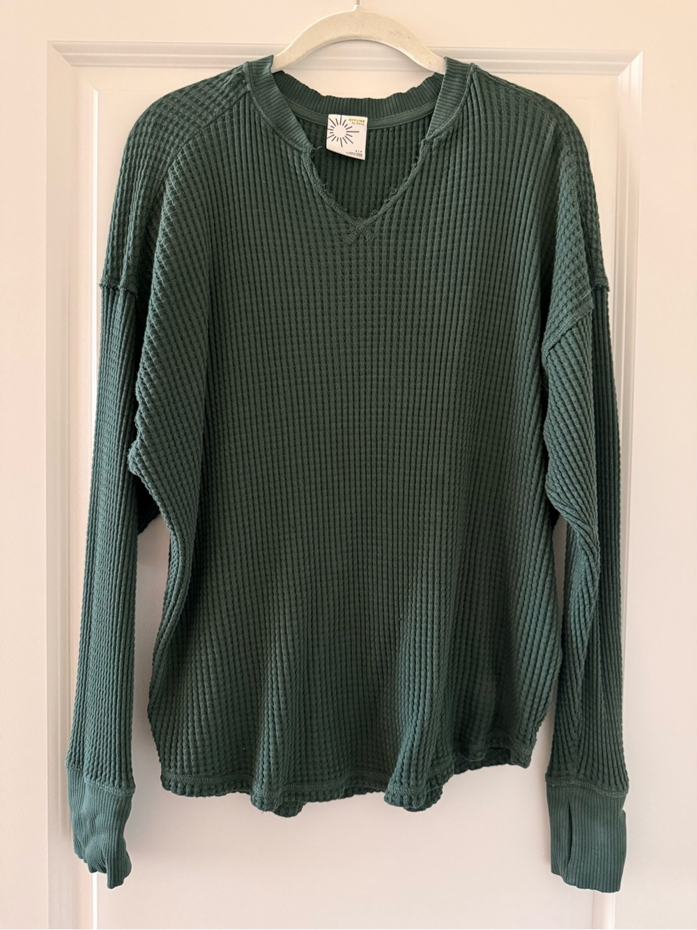 Aerie Waffle Notch Neck Knit Long-Sleeve Shirt